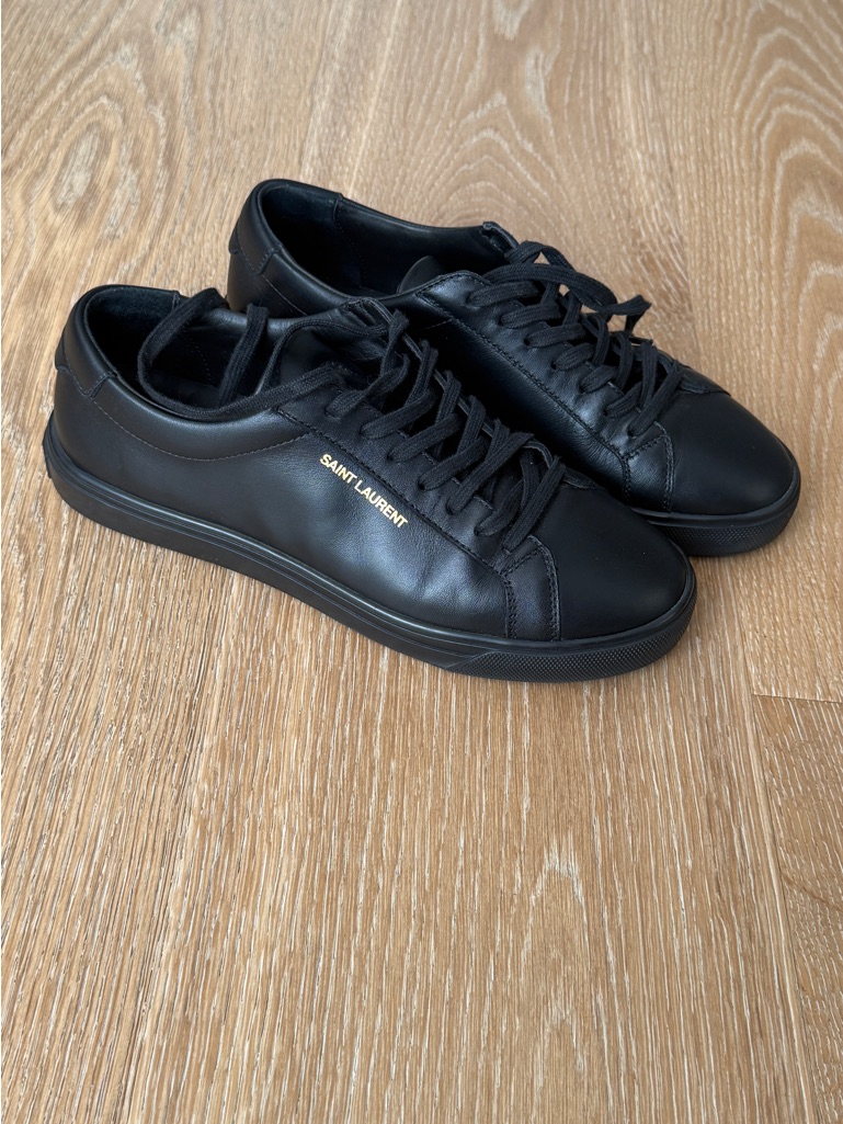 Saint Laurent Andy Low-Top Sneakers Black Leather With Gold Logo